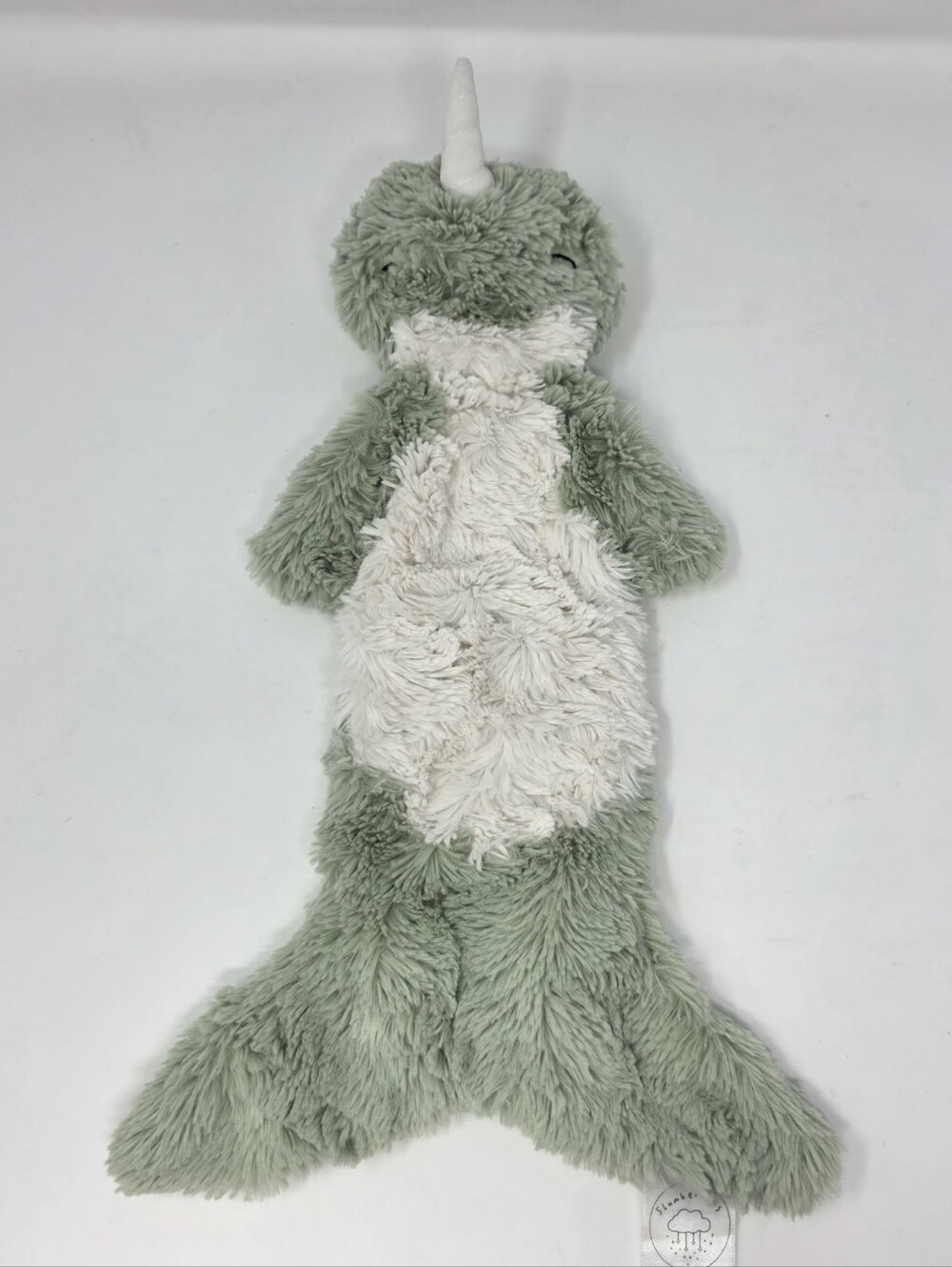 Slumberkins Green Narwhal Lovey Flat Baby Plush Security Blanket Toy 15" Long